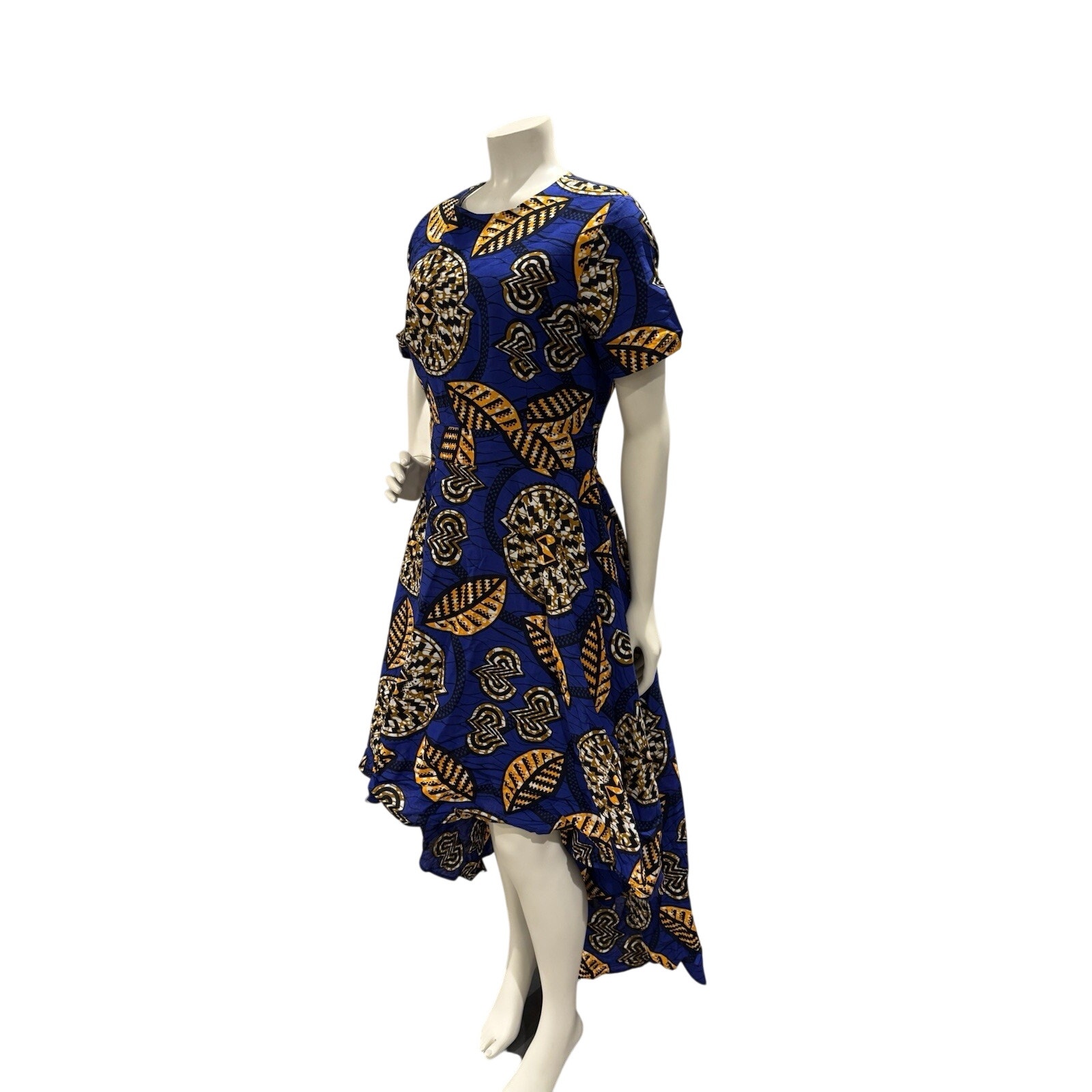 Nwt Ofuure Medium Bold Dress 100% Cotton Geometric Print Blue Orange Pockets — image 3 of 8